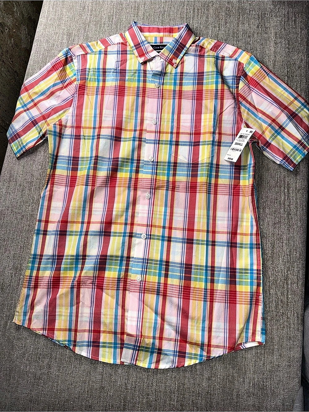 Club Room Men’s Plaid Short Sleeve Button Down Shirt Small NWT $49.50